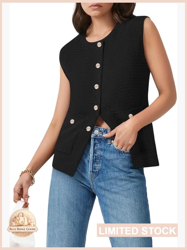 Sleeveless Button Down Sweater Vest Knitted Tank Top Casual Cardigan With
